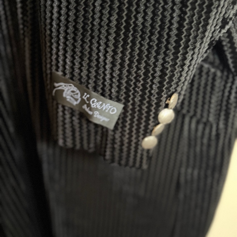 Men’s Black Velvet Pinstripe 2PC Long Coat  Suit - Picture 6 of 11